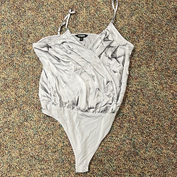 Express Tops - Express Medium grey low cut bodysuit blouse